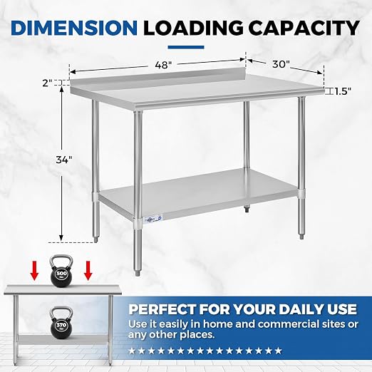 Profeeshaw Stainless Steel Prep Table NSF Commercial Work Table - Image 2