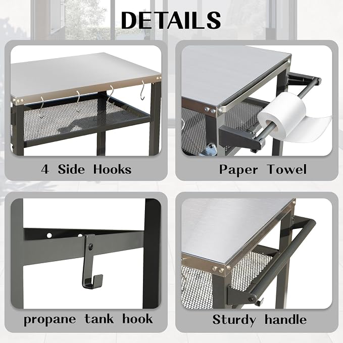 Domi 3-Tier Outdoor BBQ Grill Cart - Image 8