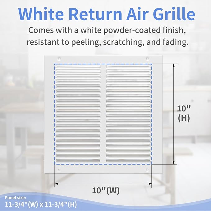 10"W x 10"H Steel Return Air Grille, Air Return Vent Cover - Image 3