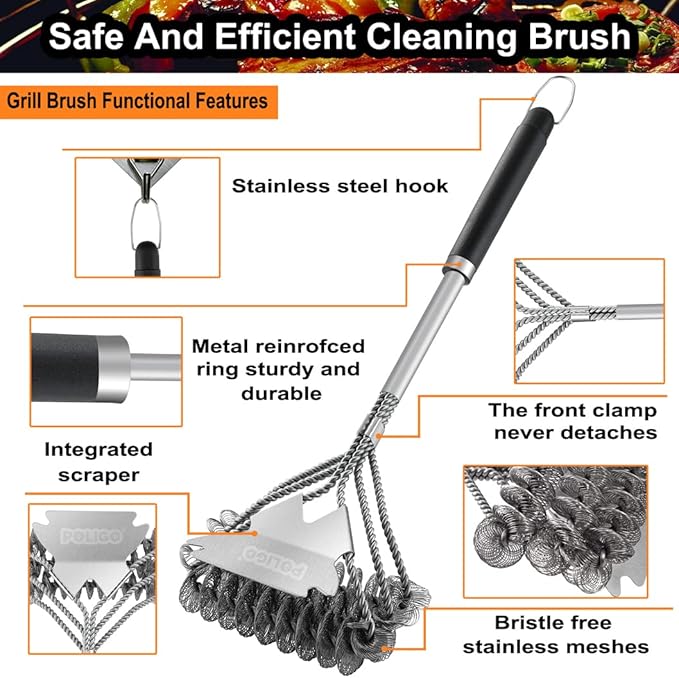 POLIGO Safe Grill Brush and Scraper Bristle Free 18" Grill Cleaner Brush - Image 2