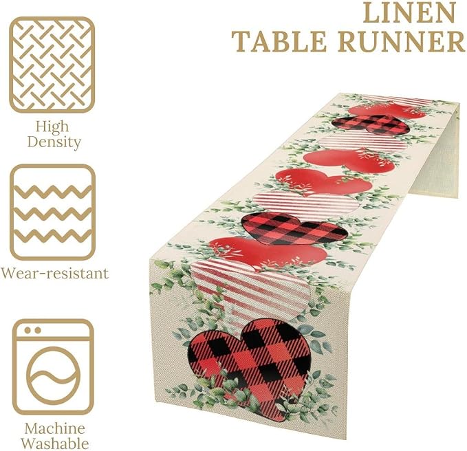 Valentines Day Table Runner, Vintage Rustic Sweet Heart Leaves Valentines Day - Image 4