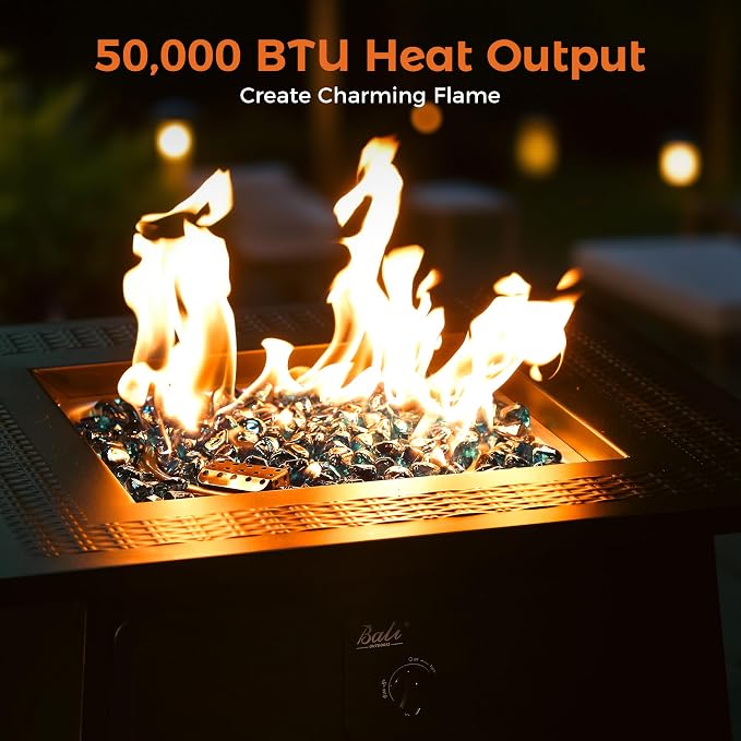 BALI OUTDOORS Gas FirePit Table, 28 inch 50, 000 BTU Square Outdoor Propane - Image 2