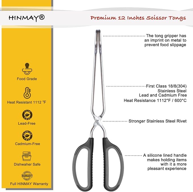 Scissor Tongs with Comfort-Grip Handle 12-Inch Cooking Tongs - Image 2