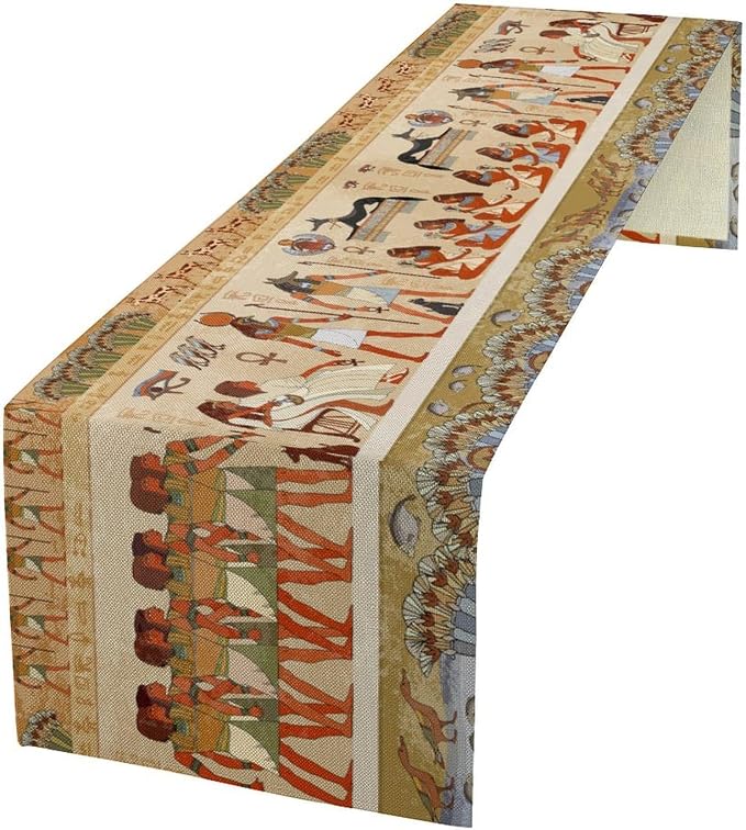Egypt Table Runner, Mystery Element Ancient Egyptian Culture Gods Print Table by Unknown
