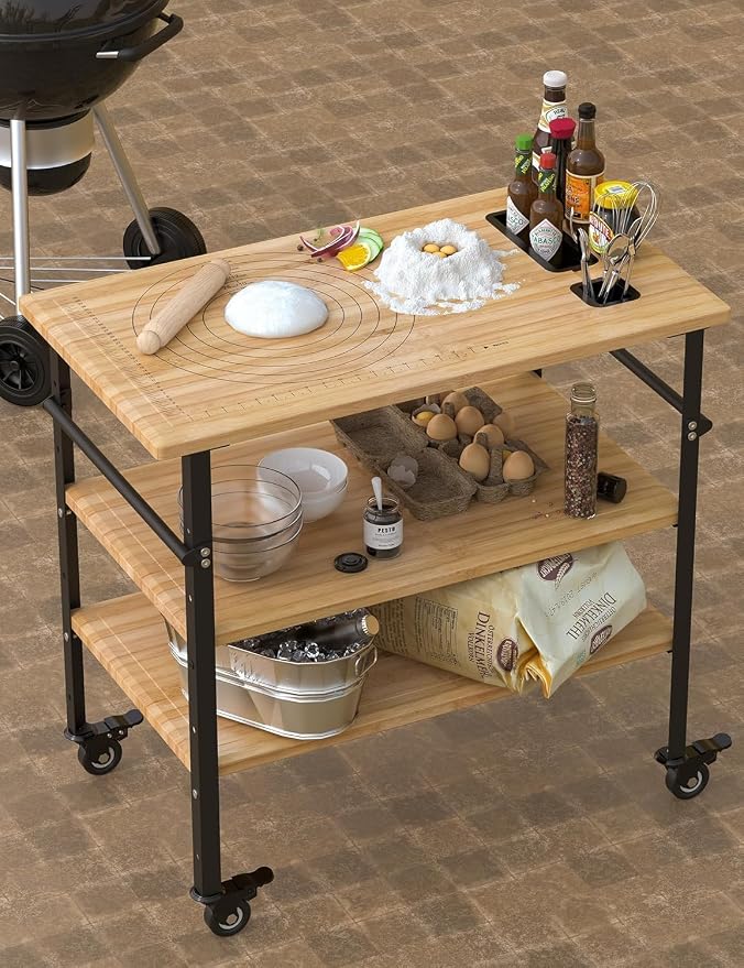 DEXSO 38x20x6.5in Bamboo Pizza Oven Table - Image 4