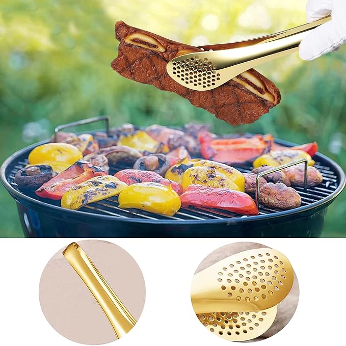 Tongs Set of 4, 9.5 Inch Gold Stainless Steel Food-Grade Serving Tongs