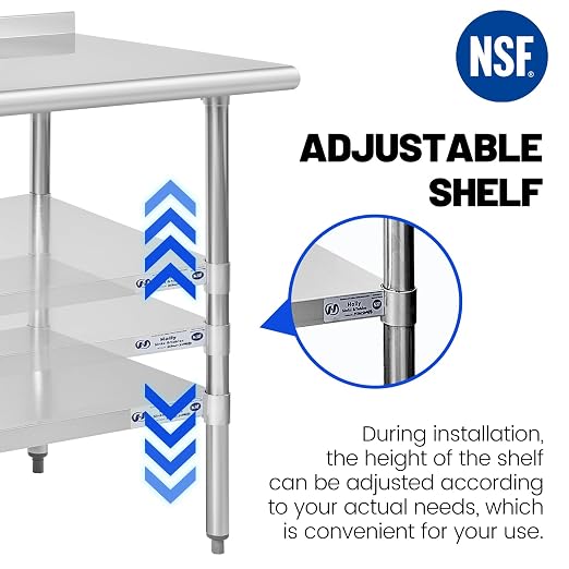 Hally Stainless Steel Table for Prep & Work 14 x 72 Inches, NSF Commercial - Image 7
