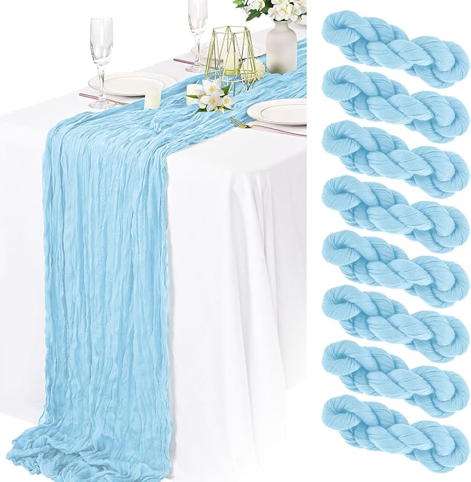 8 Packs Cheesecloth Table Runner 10FT Long Boho Gauze Fabric Table Runner by Lamshionow