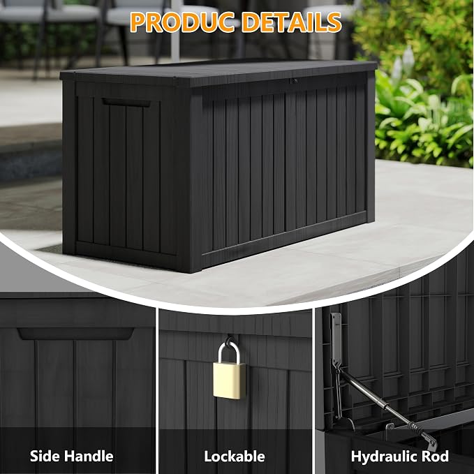 150 Gallon Resin Deck Box, Waterproof Outdoor Storage Box, Lockable - Image 4