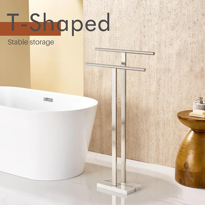 KOKOSIRI Towel Rack Free Standing Brushed Nickel 2-Tier Towel Holder - Image 3