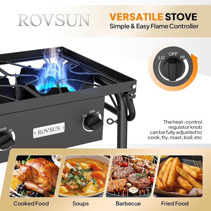 ROVSUN 3 Burner Gas Stove with 2 Side Shelves, 000BTU Portable Propane Stove - Image 5
