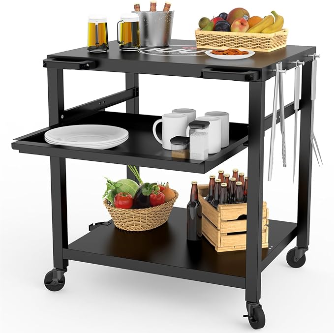 NUUK Outdoor Grill Prep Table 24"x30" Metal Grill Cart Outside 3-Layer Pizza by NUUK