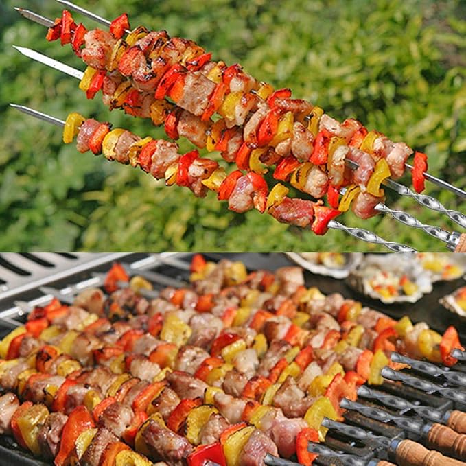 12 Pack Kabob Skewers BBQ Barbecue Skewers Stainless Steel Sticks 22 Inch Heavy - Image 6