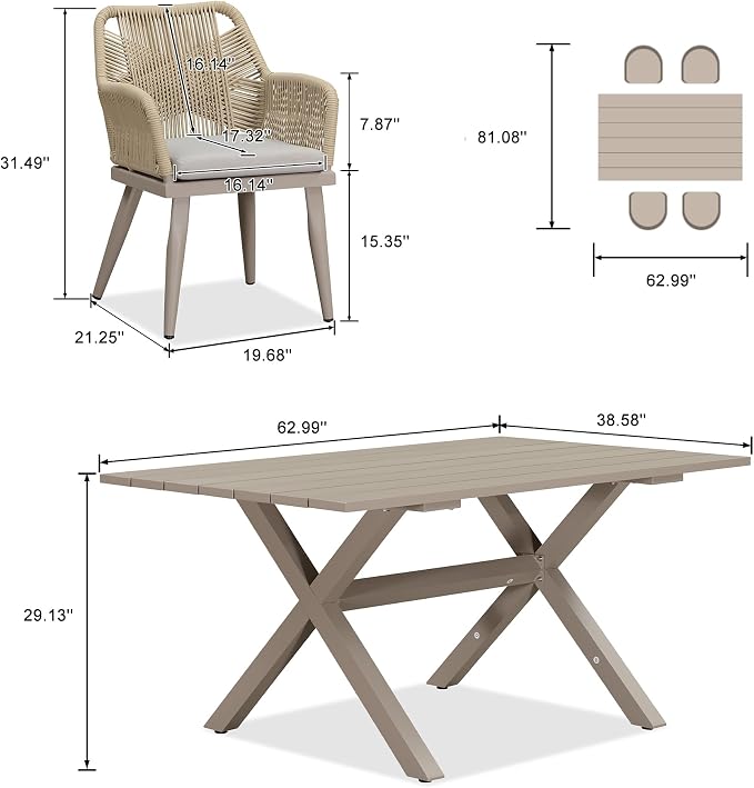 PURPLE LEAF 5 Pieces Outdoor Dining Set All-Weather PE Rattan Outdoor Patio - Image 7