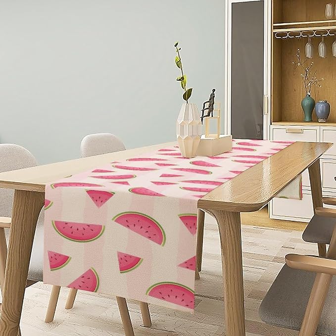 Fruits Table Runner, Tasty Summer Fruit Watermelon Stripes Fun Art Print Table - Image 3