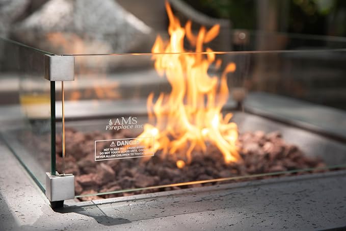 AMS Fireplace | Rectangular Fire Pit Glass Wind Guard - Image 4