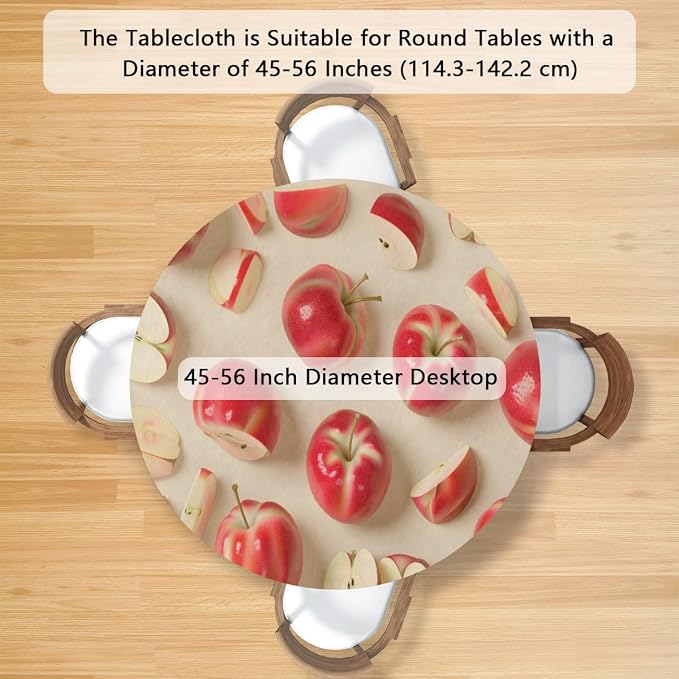 Apples Red Fruit Bright Round Table Cloth Cover, Elastic Edge Waterproof - Image 2