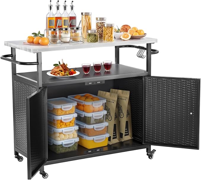Outdoor Grill Cart with Storage, Outdoor Bar Cart with Wheels, Kitchen Island - Image 2