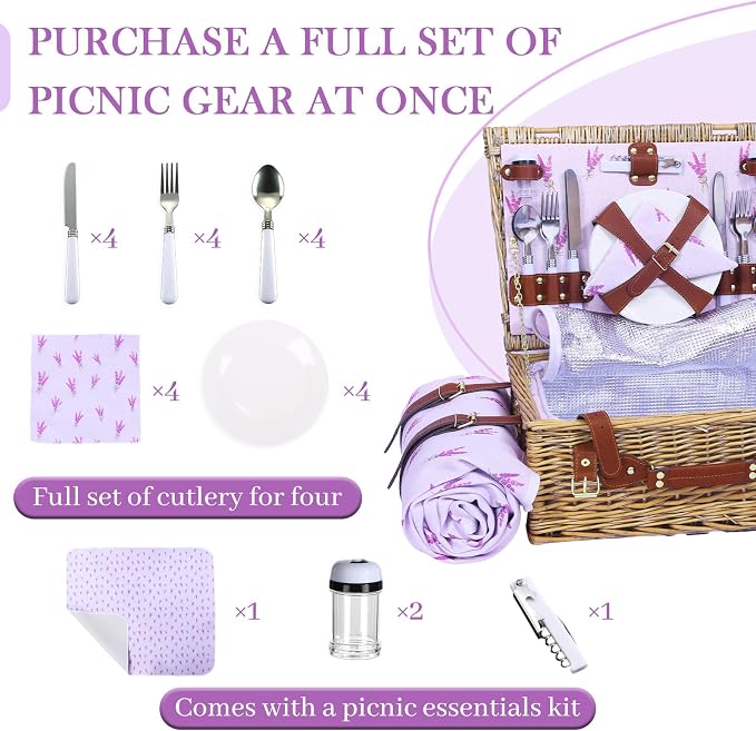 Neti Neti Wicker Picnic Basket for 4 - Image 5