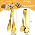 Tongs Set of 4, 9.5 Inch Gold Stainless Steel Food-Grade Serving Tongs