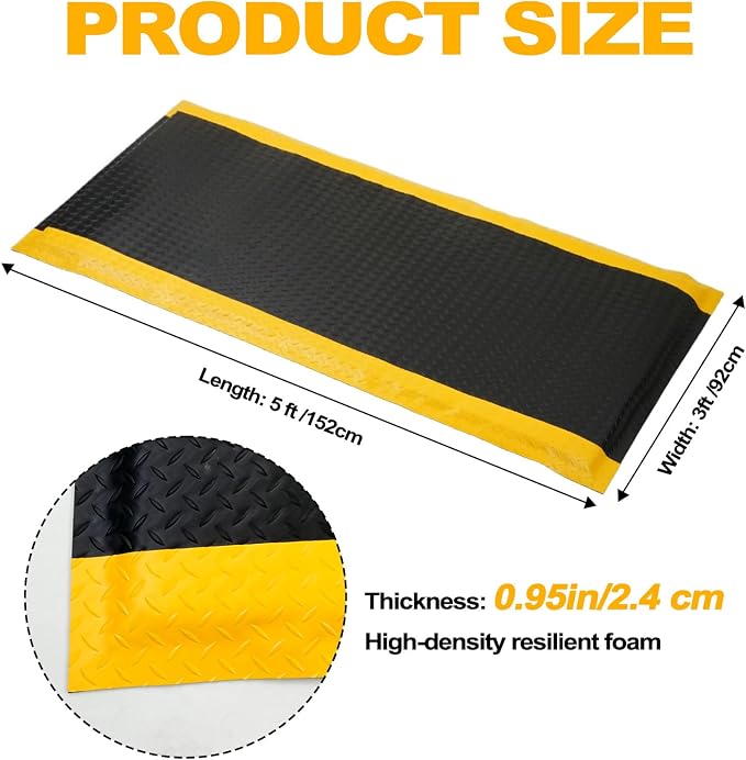 3 x 5 FT Industrial Anti Fatigue Mats, 15/16 Inch Thick Soft Sponge Ergonomic - Image 2