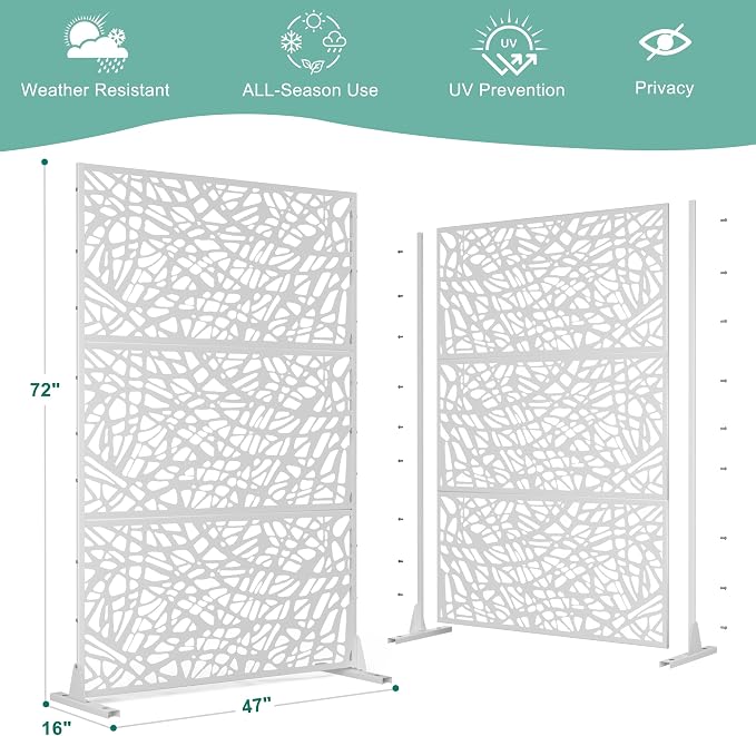 Metal Privacy Screen for Outdoor & Indoor Use, Free Standing Privacy Screen for - Image 3