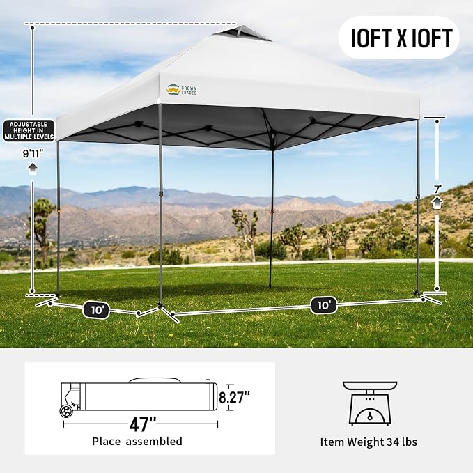 CROWN SHADES Adjustable Height on The Fly, 10x10 Pop Up Canopy - Image 2