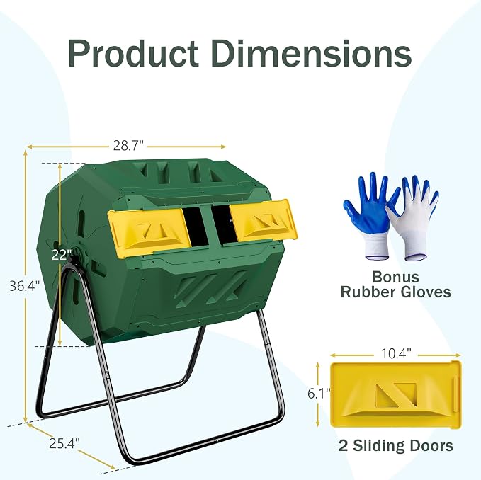 F2C Compost Bin Outdoor Dual Chamber Tumbling Composter 43 Gallon BPA Free - Image 7