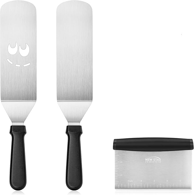 Barbecue Tool Set, 3-Piece Stainless Steel Turners and Dough Scraper