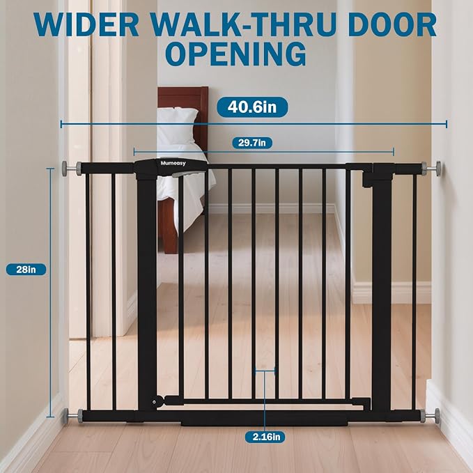 Baby Gate for Stairs, 29.7-40.6" Pressure Mounted Dog Gate, Auto Close Safety - Image 2