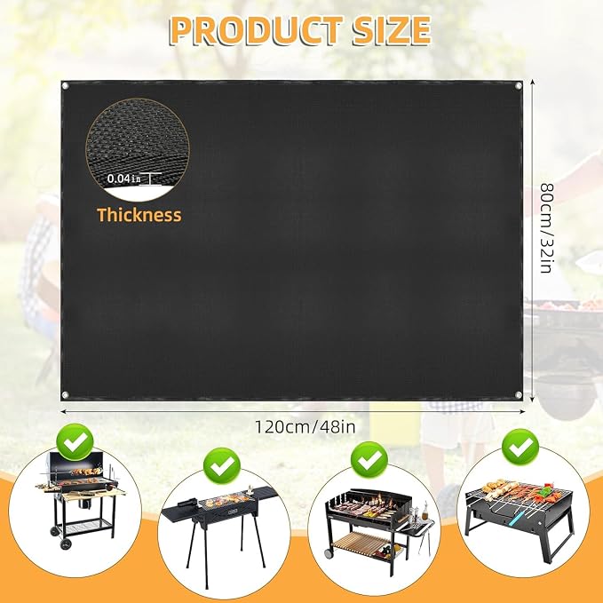 Grill Floor Mat 32 x 48 Inch Fireproof Glass Fiber Black