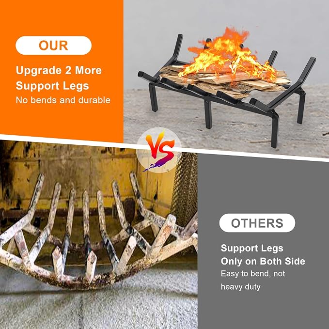 17 Inch Fireplace Grate Heavy Duty Solid Steel Fire Grate - Image 6