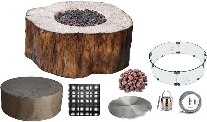 Elementi | Bundle Manchester Gas Fire Pit Cast Concrete Semi-Round Fire Table by AMSFireplaceInc