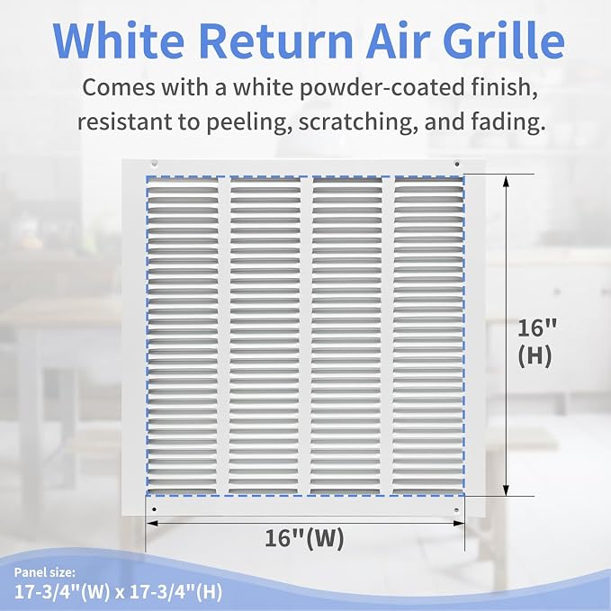 16"W x 16"H Steel Return Air Grille, Air Return Vent Cover - Image 3
