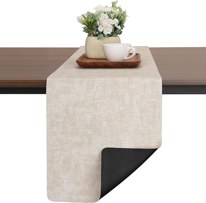 Table Runners 94 Inches Long, Dual-Sided Faux Leather Farmhouse Table Runner by Chitomars
