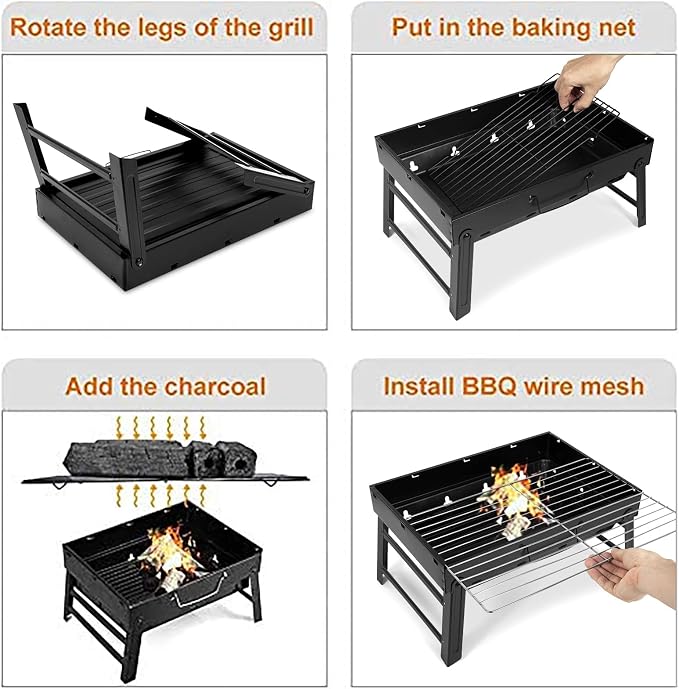 Barbecue Grill, Charcoal Grill Folding Portable Lightweight Barbecue Grill Tools - Image 3