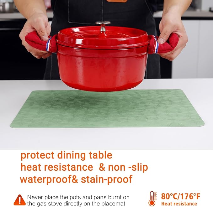 Vinyl Placemats Set of 6 Heat Resistant Easy Clean Non-Slip Place Mats - Image 3
