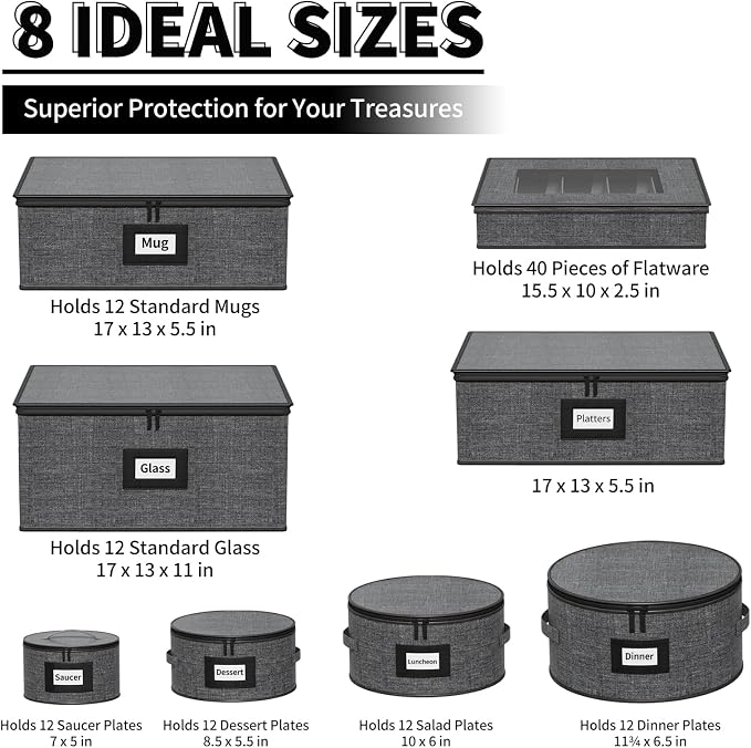 Aokeyee China Storage Containers Hard Shell 8 Piece, Wine Glass, Plate Storage - Image 2