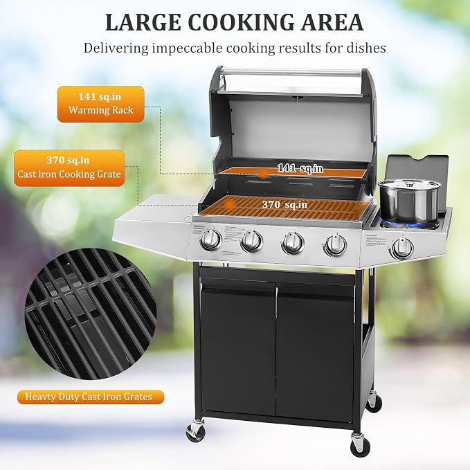Unovivy 4-Burner Propane Gas BBQ Grill - Image 4