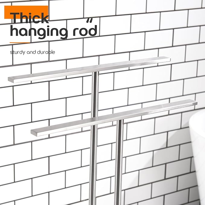 Free Standing Towel Rack Brushed Nickel 2-Tier Towel Holder - Image 8