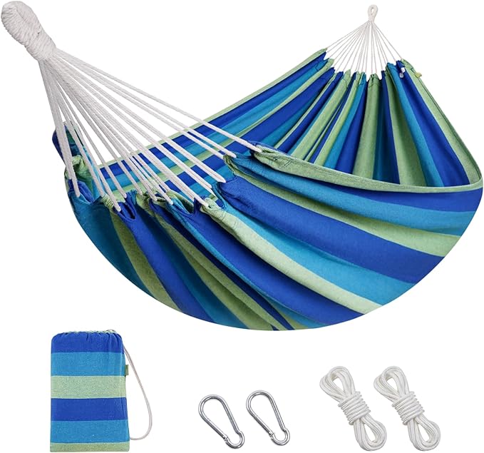 Double Cotton Hammock, Blue-Green Brazilian Style, 350 lb Capacity