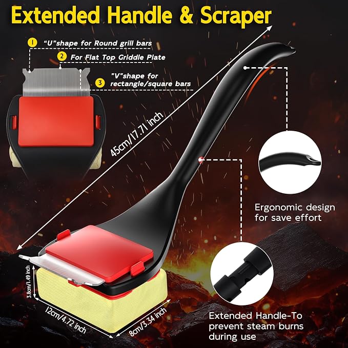 Bristle Free Grill Brush with Scraper, 4 Replaceable Cleaning Head BBQ Grill - Image 3