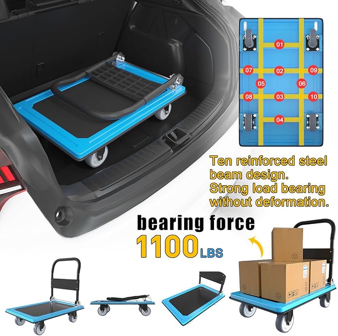 WUD Push Cart, Folding Mobile Platform Trolley, Thickened and Reinforced - Image 6