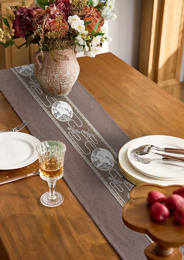 Embroidered Tassel Table Runner Chinese Style Landscape Painting Waterproof - Image 4