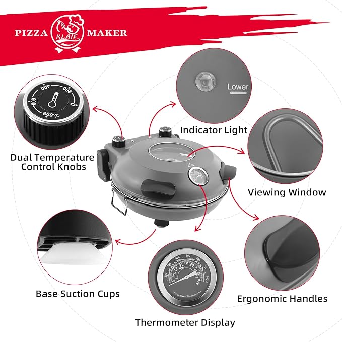 KLAIF 12" Electric Countertop Pizza Oven Indoor - Image 3