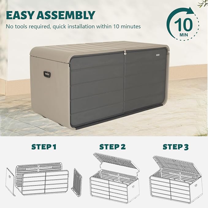 Domi 260 Gallon Outdoor Storage Box – Waterproof, UV-Resistant Deck Box - Image 3