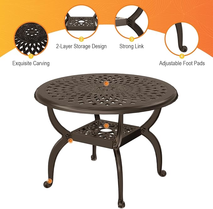 Cast Aluminum Outdoor Side Table, All Weather Round Bistro Table, Outdoor - Image 4