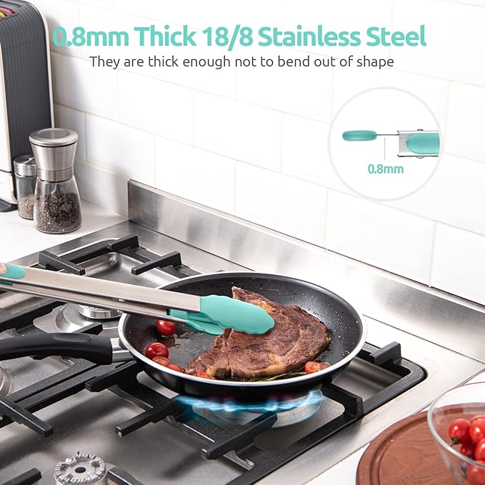Tongs, 16-Inch Locking Stainless Steel with Silicone Tips, Aqua Sky