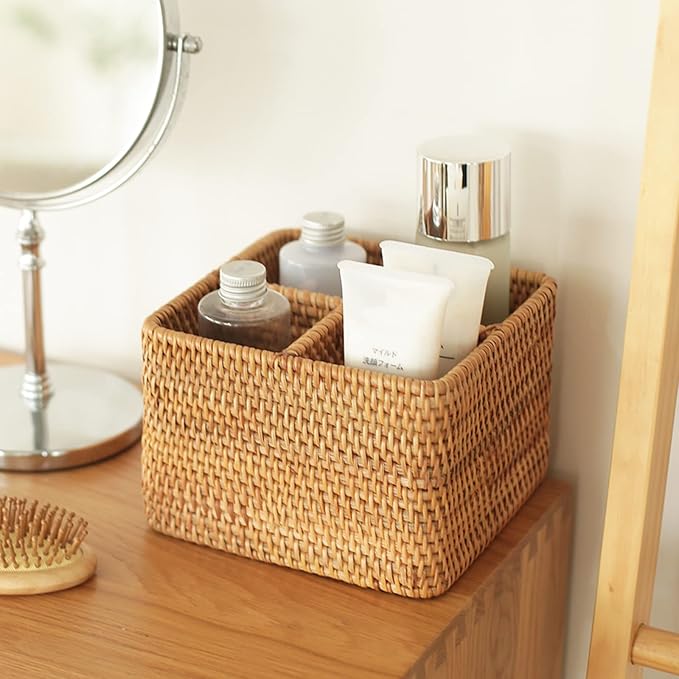 i-lan Natural Rattan 4 Compartments Cooking Utensil Silverware Organizer Holder - Image 6