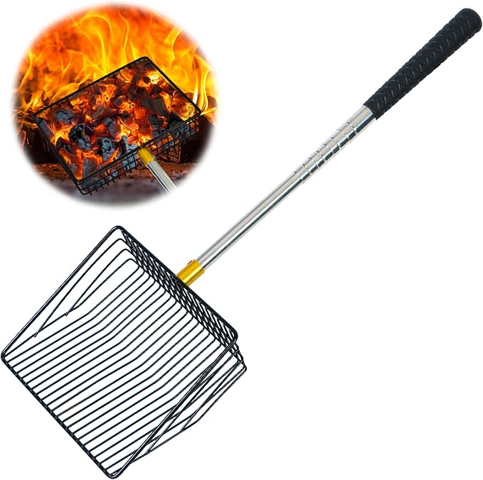 Hollow Out Fireplace Shovel Black Metal Coal Shovel Fireplace Ash Sifter by Bylion